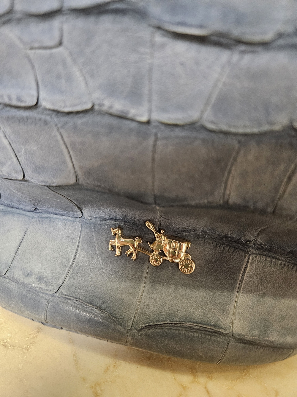 Coach Blue Denim Croc-Embossed Leather Bucket Bag - Picture 9 of 11